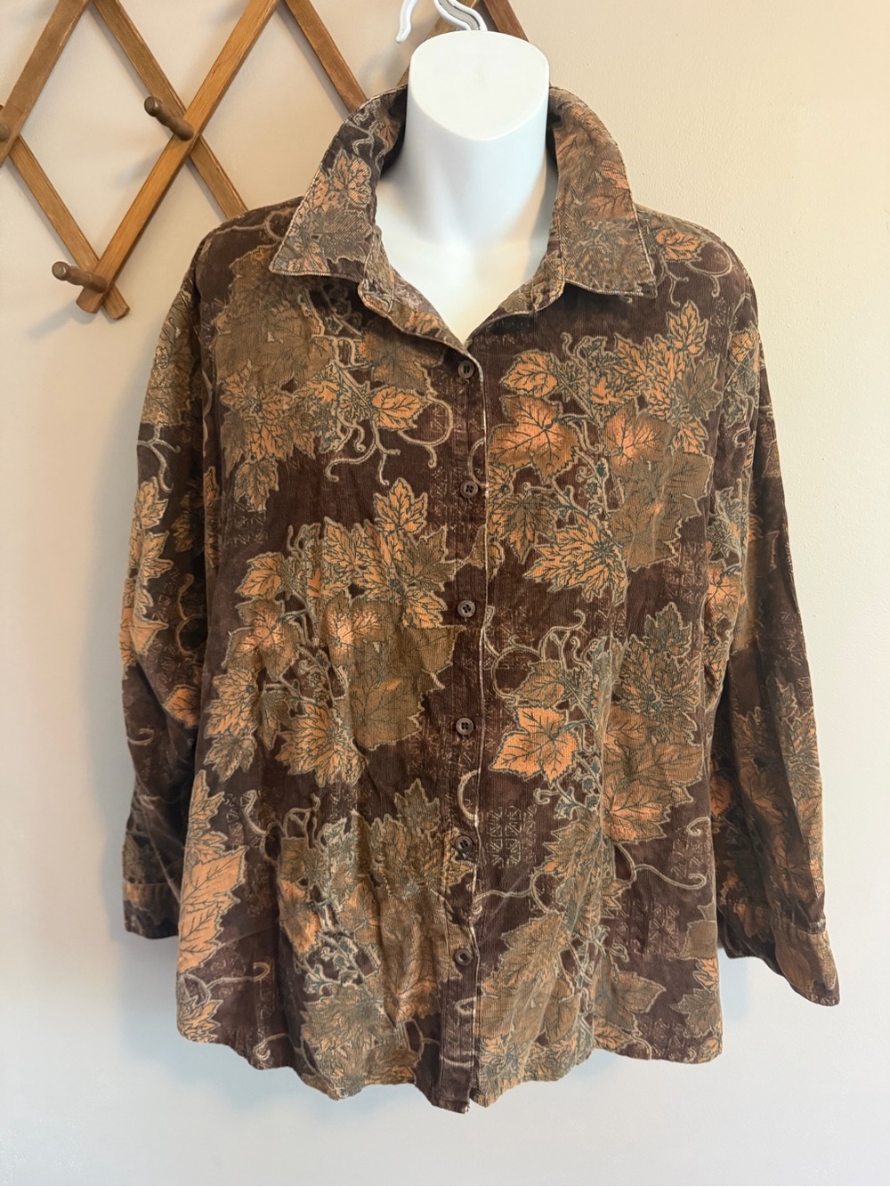 Vintage Northern Reflections Brown Leaf Corduroy Shirt XL/TG Petite